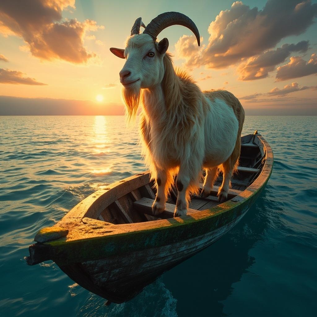a goat on a boat