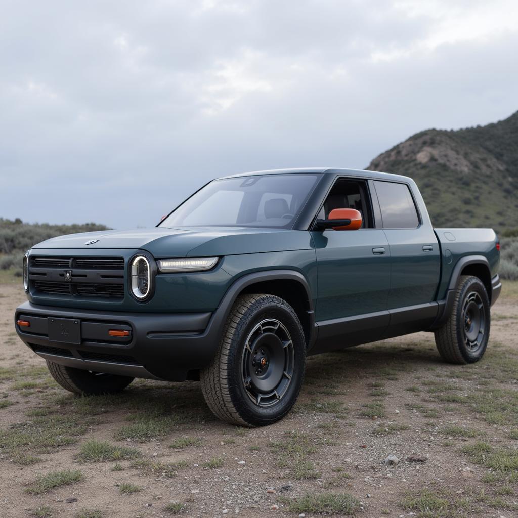 a photo of a RIVIAN R3X car as a pickup truck