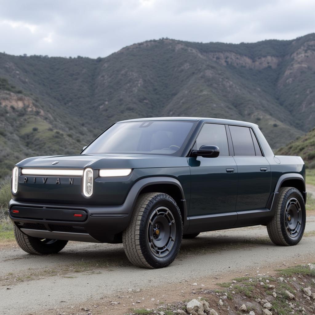 a photo of a RIVIAN R3X car as a pickup truck