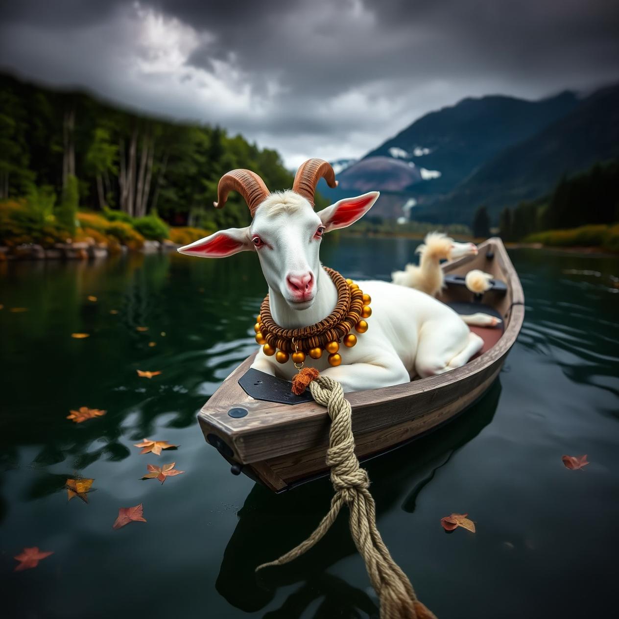 a goat in a boat
