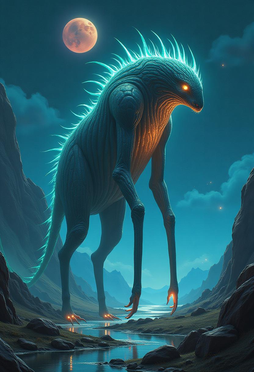 strange and otherworldly scenery on a distant planet, very aesthetic, extremely detailed background, masterwork, perfect proportions, golden ratio, extremely detailed, famous artwork inspired by carl frank and brian froud and dan frazier, cinematic film still, behold the magnificent "friendly spitboggler", a considerable and exceptional species shown here with its bioluminescent hobblegrompf gracefully striding on his enormous legs through his habitat on planet "gazorpazorp viii", its every briscmeggling graceful move casting waves of wonder, in its natural environment consisting of smackwinkeling islands and sparkling ramfumbled waterfalls, aidmaimageupgrader, amanoer, mi2655, an1mel1nes, <lora:image_upgrader-v0.3-flux-by_aidma:0.44> <lora:style-yoshitaka_amano-elden_ring-flux-by_alicient:0.4> <lora:style-retro_anime-flux-by_lizardman245:0.6> <lora:style-ethereal_dark-midjourney-flux-by_gedogfx:0.32> <lora:style-mythic_fantasy-anime_lines-flux-by_velvets:0.52>