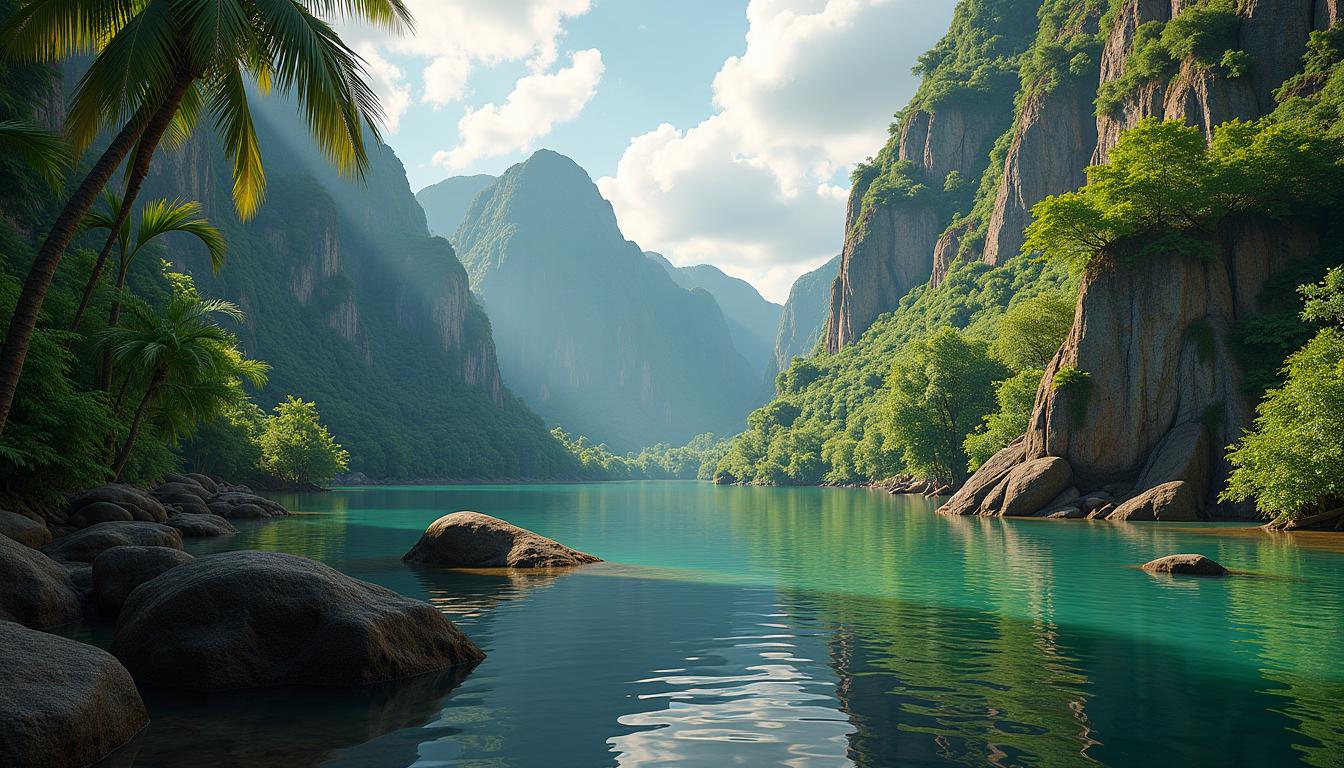 The Canaima National Park Venezuela + High Rocks, Stones and plants with the most accurate detail + photorealistic + hyper realistic + hyper detailed + hdr + fxaa + 8K vibrance
