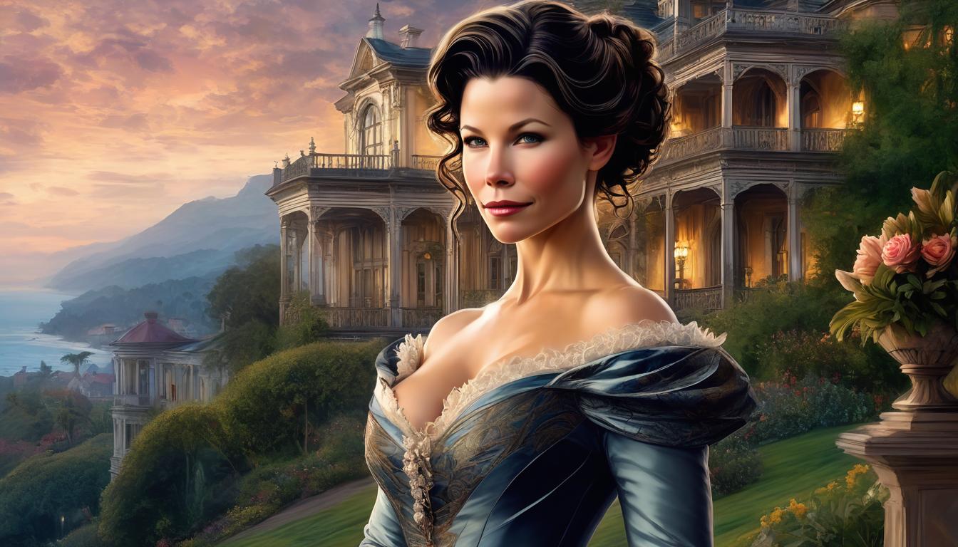 FantasyWomanSDLoRa, Evangeline Lilly, The beauty victorian bitch as seductress, smiling, large eyes and lips, full body, breathtaking very pretty victorian updo hairstyle, a blend of Artgerm and Rubens painting, nostalgic fashion essence, sexy fantastic breathtaking dress, Large breasts, a victorian villa as background, twilight, 16k, wow effect, cinematic aura
