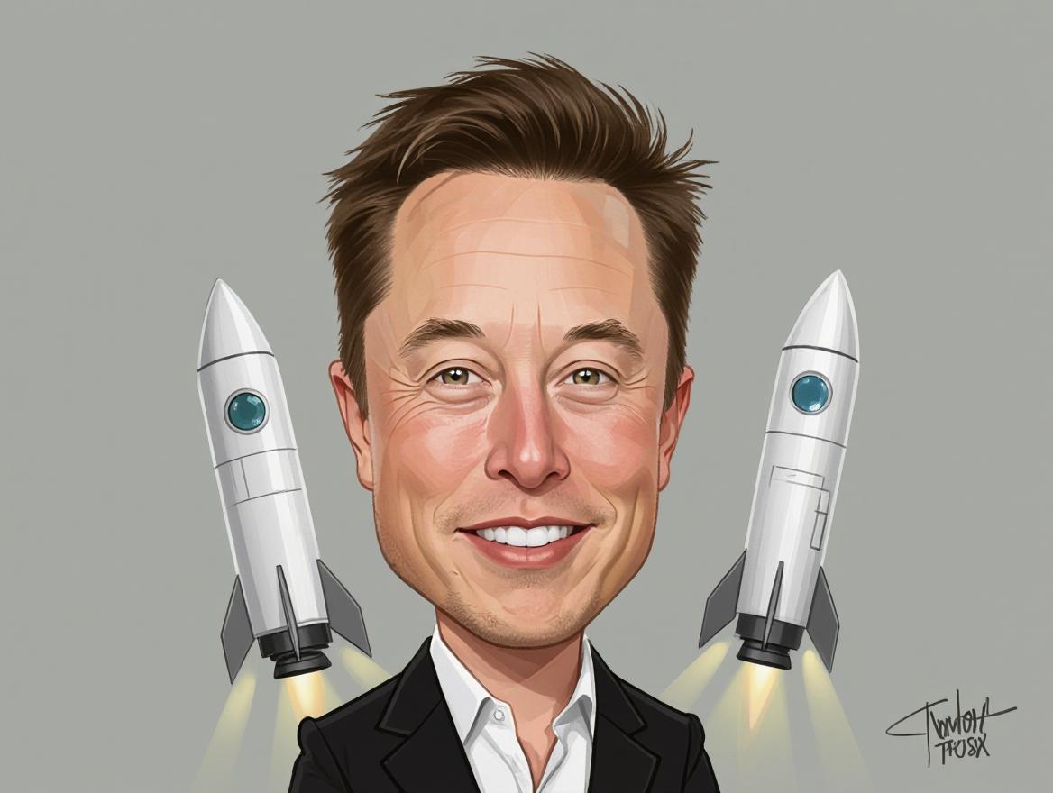 a caricature of elon musk