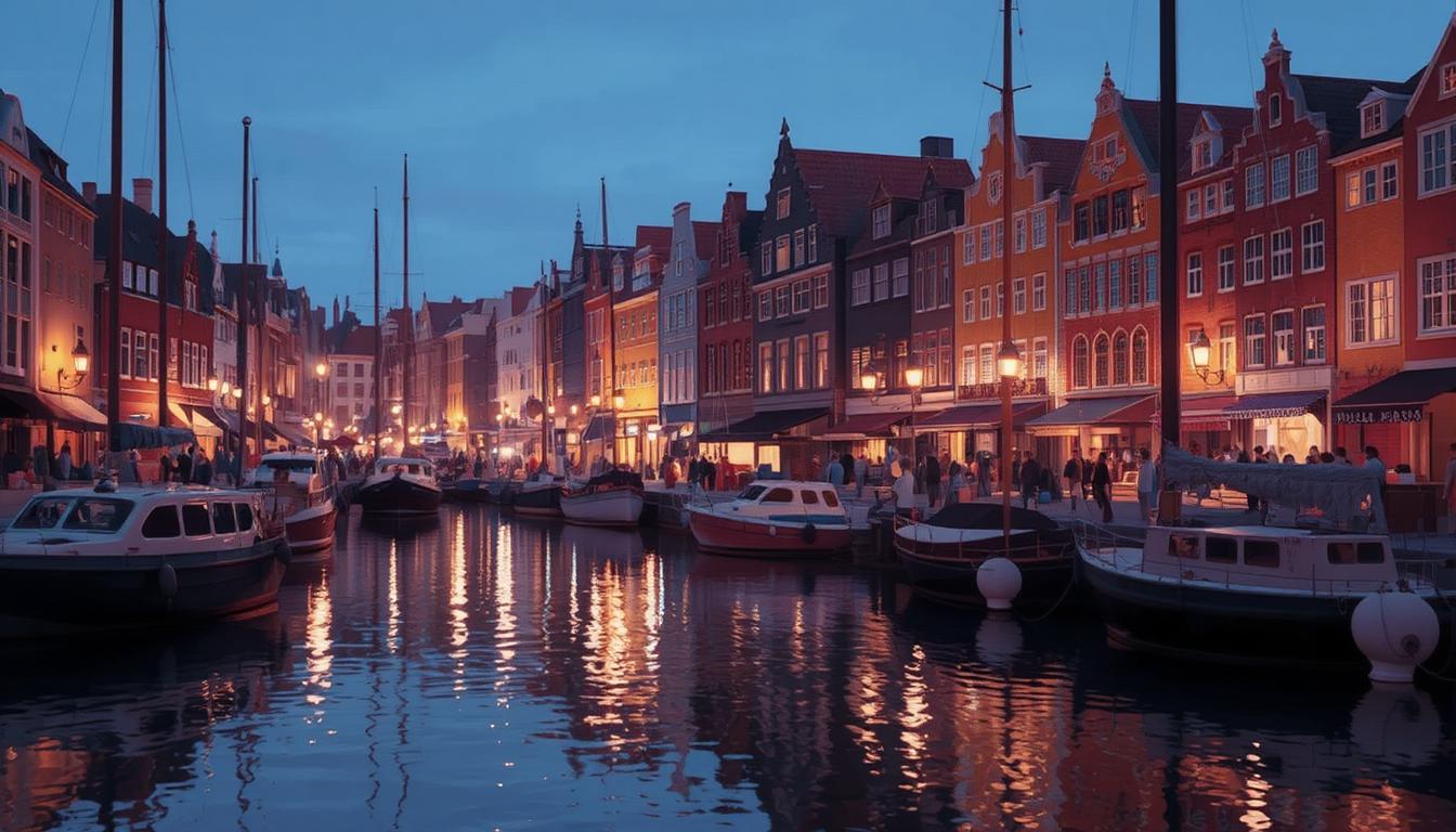 DisneyPixar style, 3D render, volumetric light, nyhavn, copenhagen