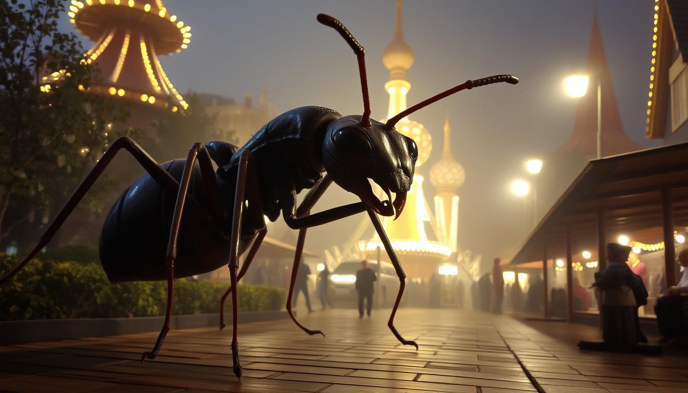 a photo of 666youknowme, large  ant monster roaming Tivoli.