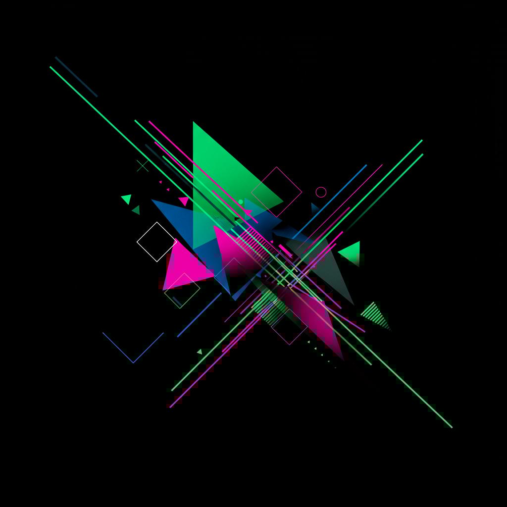 An image with a vibrant color palette, using only geometric shapes and lines