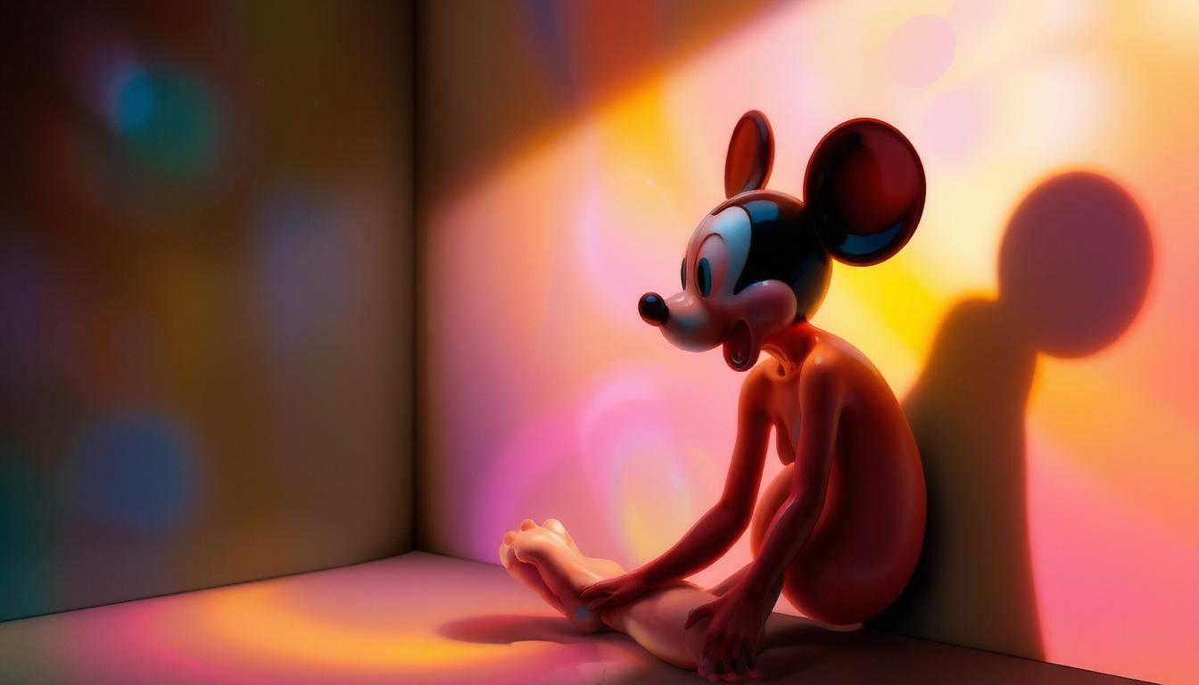 BioPunk style. Colored light, colored shadows, Mickey Mouse on acid