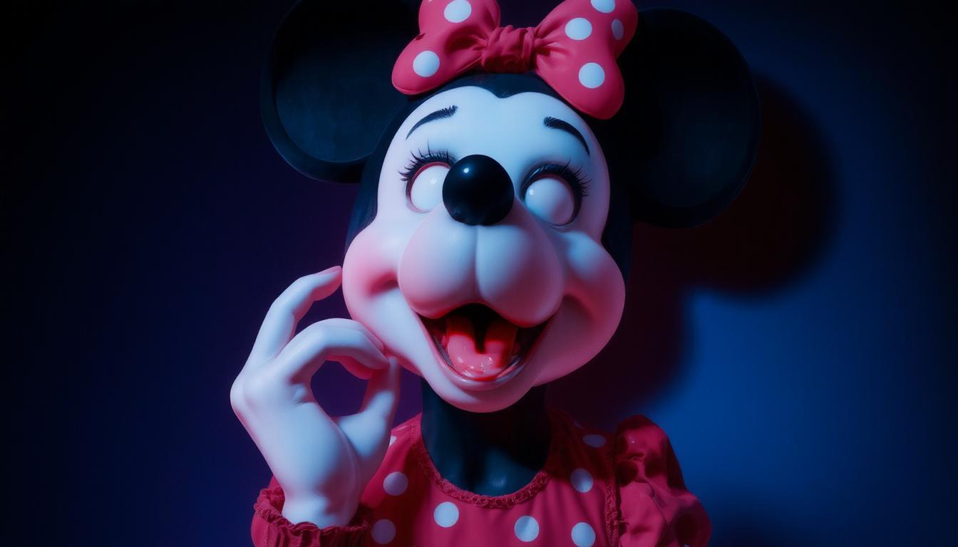 BioPunk style. Colored light, colored shadows, Minnie Mouse on acid