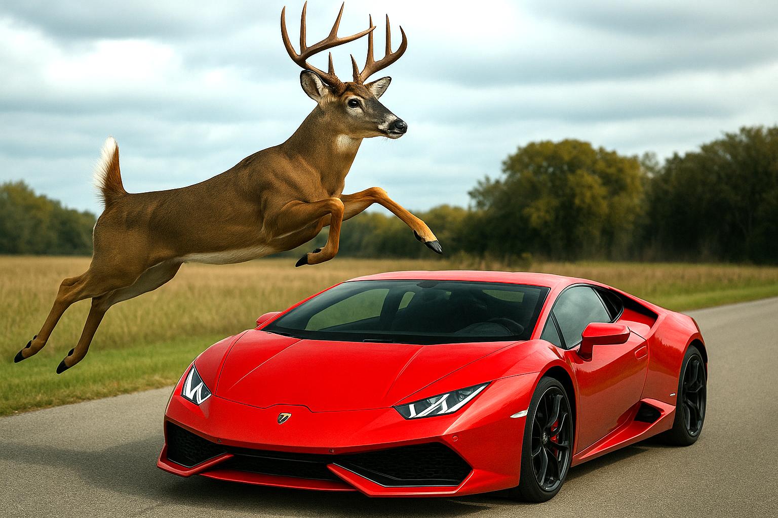 make the lambo red and photo realistic scene (edit)