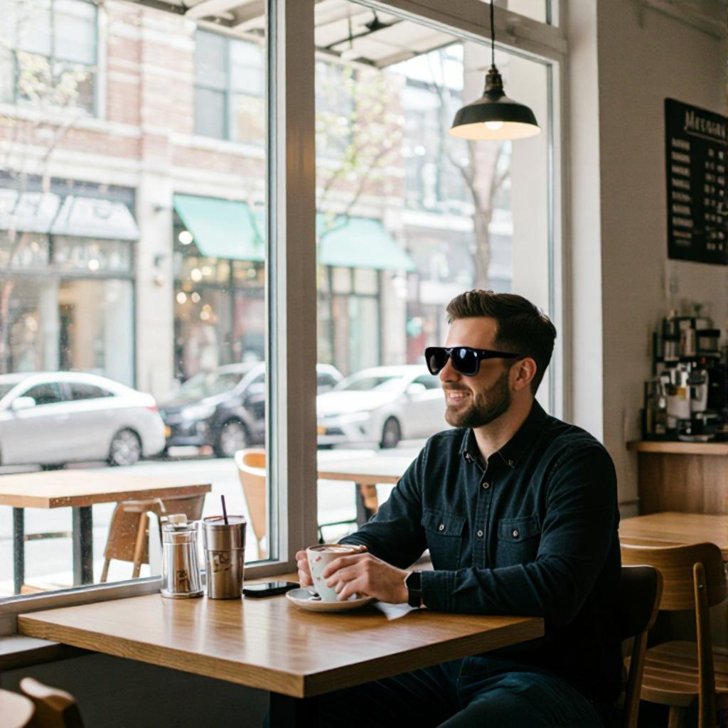 place sunglasses on the mans face (edit)