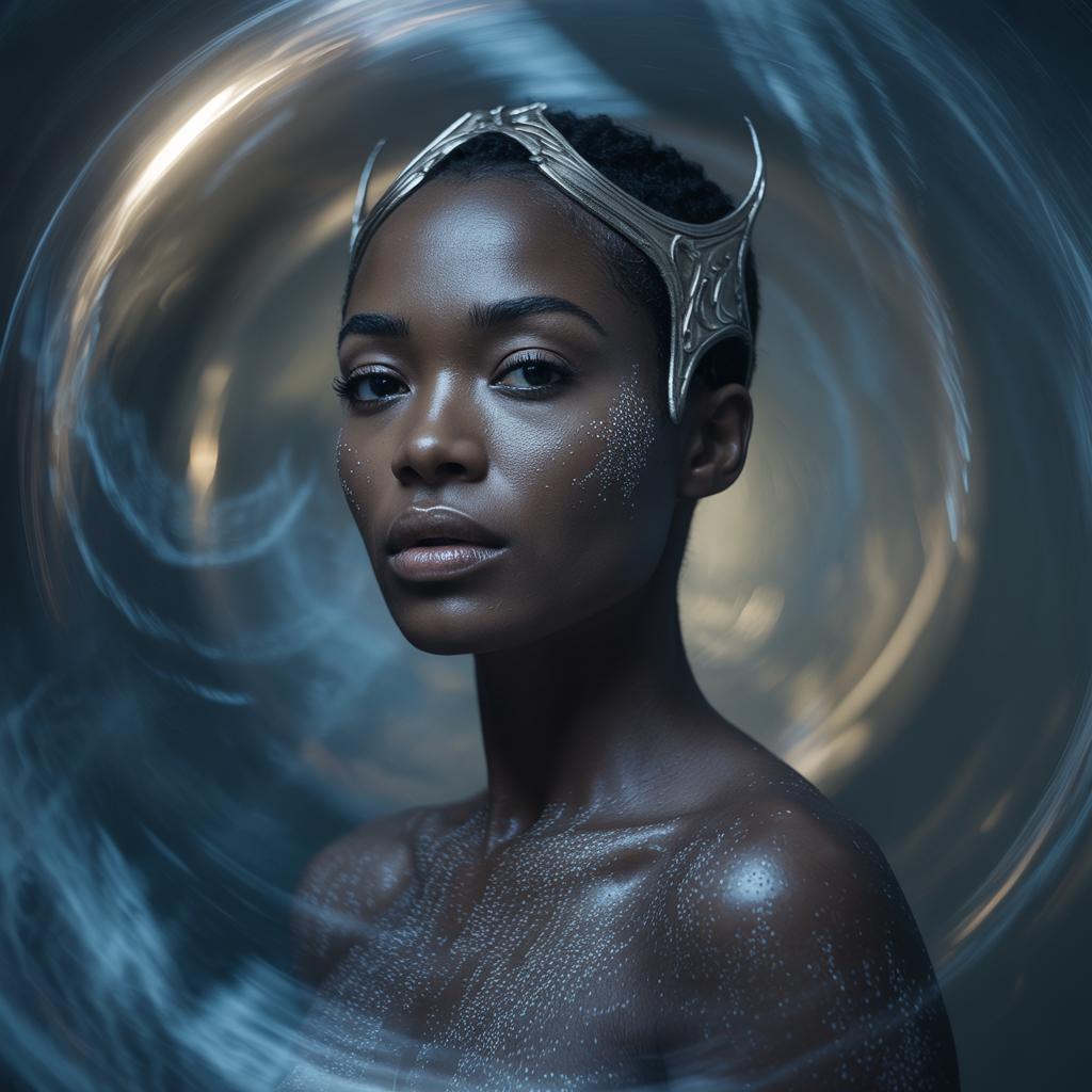 Black woman, , see through diamond skin, demonic and angelic, african bone structure
