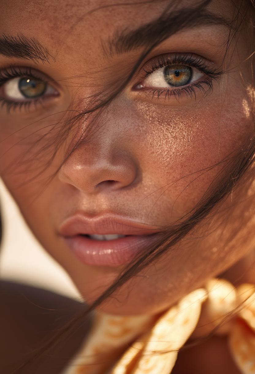 IMG_4821.CR2, ultra-detailed 2/3 portrait of a glamorous Instagram influencer, soft golden hour sunlight, standing at a luxury beachfront resort in Bali, natural skin texture with visible pores and fine peach fuzz, Canon EOS R5 + RF 85mm f/1.2L lens, high-resolution fashion editorial photo, subtle makeup, silk flowy designer outfit, wind gently moving her hair, creamy cinematic bokeh, Leica-style color grading, sharp eyes with catchlights, shallow depth of field, stills archive, shot on-location, captured in a candid, relaxed moment, minimal retouching, photorealistic post-production, rich tones, DSLR photo realism, Vogue meets travel lifestyle, edited in Adobe Lightroom with skin-tone priority, ultra-HD, HDR10