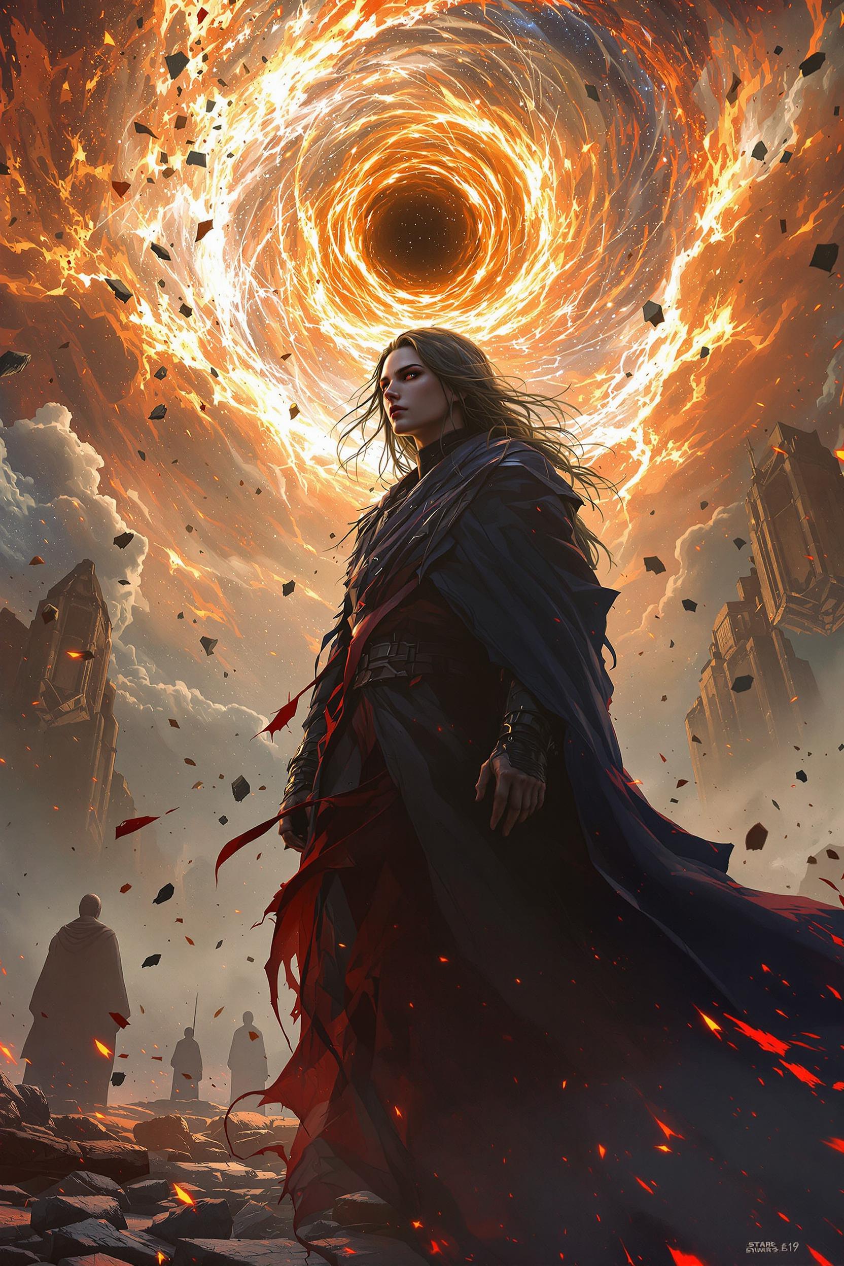 <lora:Body Type_alpha1.0_rank4_noxattn_last:1>,  ((masterpiece)), (best quality),
 Style-GravityMagic,  solo, half shot, looking at viewer, detailed background, detailed face, (starwars theme:1.1),  herald of the apocalypse, gazing into the abyss, wearing torn robes, fiery  doom, debris swirling all around, dimensional rifts appearing, floating particles,  eternal void consuming everything,   black hole,   prophecy fulfilled, supernova in background, turbulent winds, apocalyptic atmosphere, ethereal lights, masturbation, , score_9, score_8_up, score_7_up, score_6_up, extreme detail, ((Masterpiece, Best Quality, beautiful, high res image)),  <lora:Real_Beauty:1>,(masterpiece, top quality, best quality, official art, beautiful and aesthetic:1.2),,