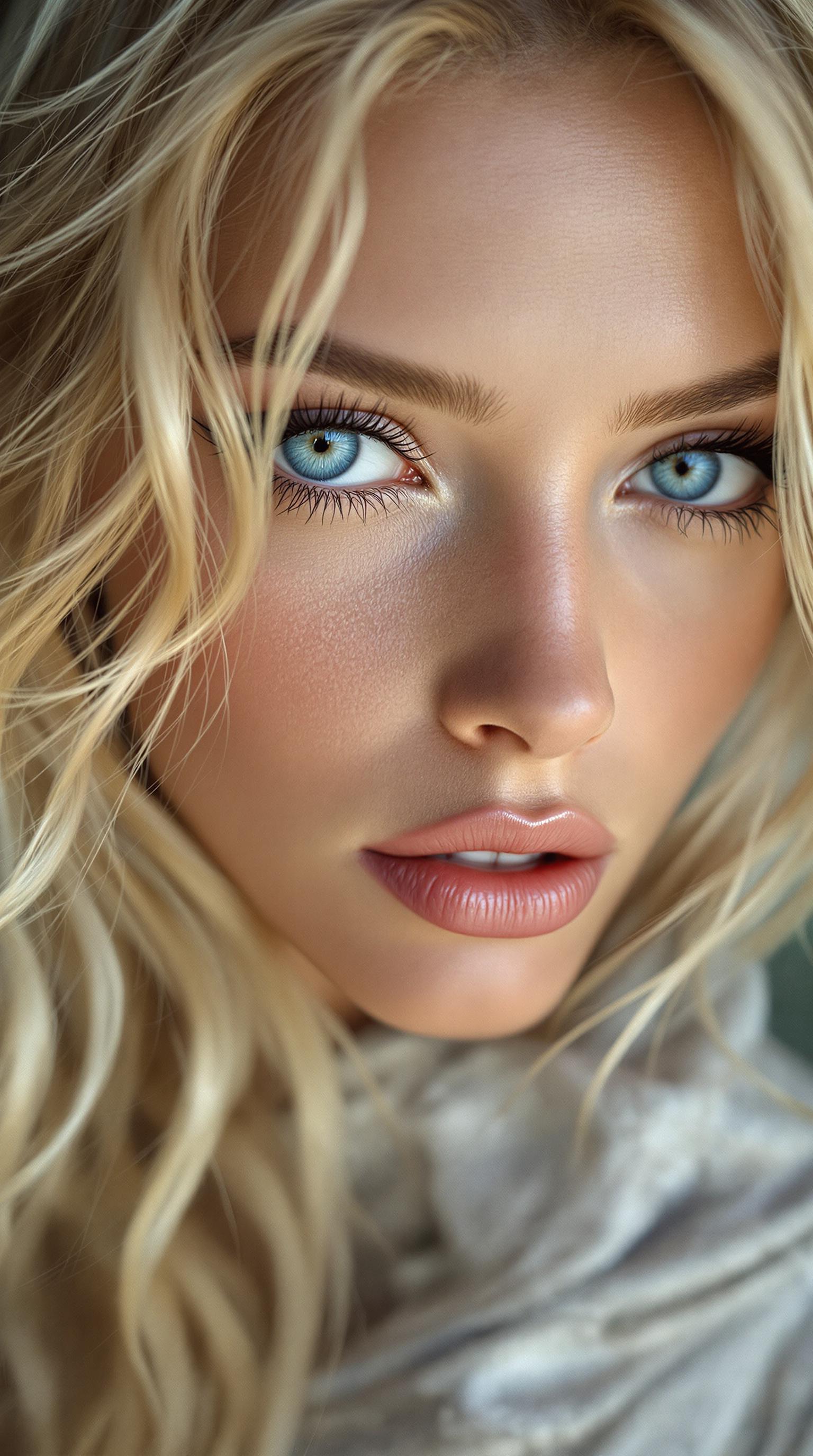 Extremely beautiful woman, blonde hair, big beautiful bright blue eyes, editorial, Vogue magazine cover photoshoot, Shot using a Leica Summilux-M 35mm f/1.4 ASPH lens