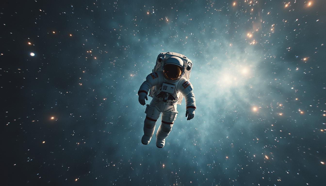 In the vast expanse of unknown space, a lone astronaut floats aimlessly, their space suit sparkling beneath the ethereal glow of faraway stars nestled within the boundless cosmic void. The astronaut, completely alone and disconnected from the world they once knew, appears in this mesmerizing photograph. The details of their suit are flawlessly captured, with each rivet and seam immaculately presented. The image transports the viewer into this immersive scene, evoking a sense of awe and wonder at the sheer magnitude of the universe and the insignificance of mankind in its vastness.