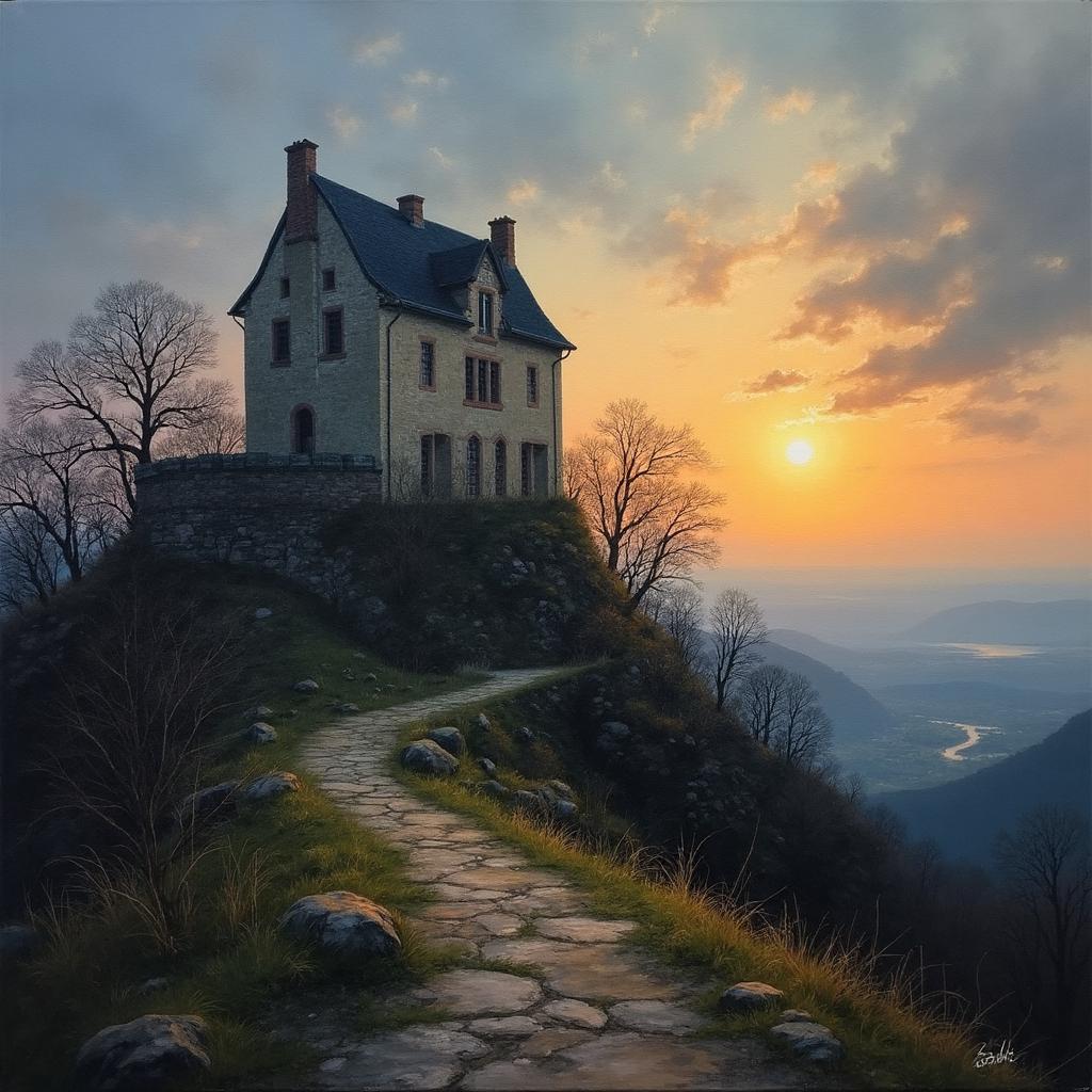 . The locals called it Château de l’Ombre—Castle of Shadows. Its pull was magnetic, a siren song to her artist’s soul. She’d sketched it from afar, perched on a hill at dusk, its silhouette brooding against the sky. But she’d never ventured closer. Not yet. The thought of it stirred her now, a reckless spark igniting. What secrets hid within those walls? What beauty waited, raw and unclaimed, for her to capture?
In this image, the artist is using thick oil paint with a pallet knife