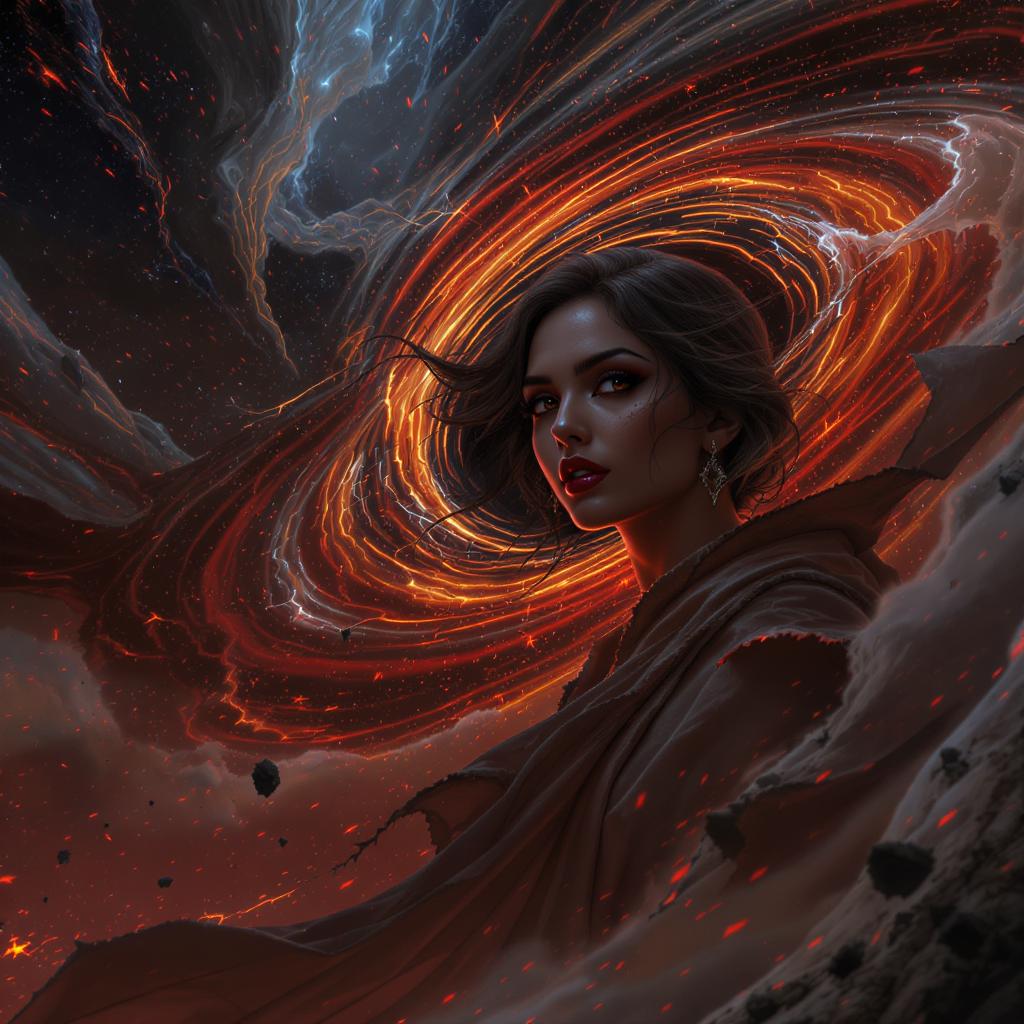 <lora:Body Type_alpha1.0_rank4_noxattn_last:1>,  ((masterpiece)), (best quality),
 Style-GravityMagic,  solo, half shot, looking at viewer, detailed background, detailed face, (starwars theme:1.1),  beautiful brunette woman, herald of the apocalypse, gazing into the abyss, wearing torn robes, fiery  doom, debris swirling all around, dimensional rifts appearing, floating particles,  eternal void consuming everything,   black hole,   prophecy fulfilled, supernova in background, turbulent winds, apocalyptic atmosphere, ethereal lights, , , score_9, score_8_up, score_7_up, score_6_up, extreme detail, ((Masterpiece, Best Quality, beautiful, high res image)),  <lora:Real_Beauty:1>,(masterpiece, top quality, best quality, official art, beautiful and aesthetic:1.2),,