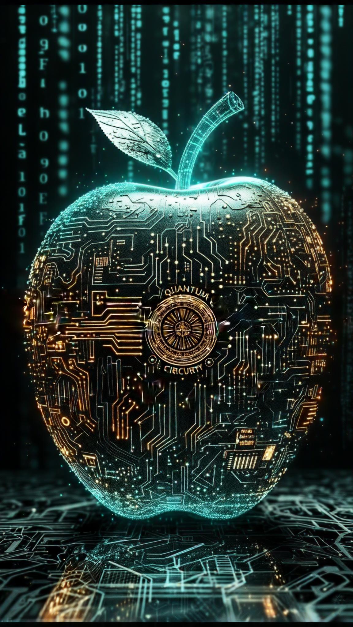 (Core description: luminous holographic circuit labyrinth forming a glowing apple-shaped nebula, floating above reflective obsidian glass) ,
(Style: hi-tech cyber-aesthetic style raw) ,
(Medium: photoreal 3D render with hologram overlay) inspired by (Art movement Cyberpunk) and (specific art style by Beeple) ,
(Specific keywords: quantum circuitry, iridescent glow, microchip texture) ,
(Emotional layer: cutting-edge innovation) ,
(Lighting and atmosphere: hard rim light, cool cyan bloom, deep shadows) ,
(Composition and perspective: centered emblem, subtle isometric tilt) ,
(Color palette: neon cyan #00E0FF, azure blue #0099FF, graphite black #0A0A0A) ,
(Specific background details: faint matrix-style code rain) ,
(Additional textures: polished glass reflections) ,
(Painting style of time period: near-future concept art) ,
(Resolution and quality: 64K 300 dpi ultra-sharp) ,
(Negative: --no watermark --no purple)
--seed 37542 --exp 38 --guidance 8.5 --steps 42 --ar 9:16 --v 7