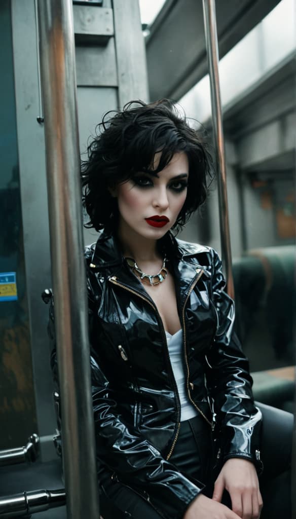 {
  "SHOT COMPOSITION": "A medium shot captured with a 50mm lens on a Canon 5D Mark IV camera, employing a shallow depth of field at f/1.8 to isolate the commanding Amazonian woman and her submissive counterpart in razor-sharp focus, while softly blurring the elaborate medieval backdrop for added intimacy, dynamically framing the reclining dominant figure on her throne with the kneeling submissive at her feet in a balanced composition that draws the eye to their power dynamic and emotional connection.",
  "SUBJECT & WARDROBE": "The central dominant figure is a robust, thicc Amazonian woman in her late 50s, with piercing bright blue eyes and thick, flowing crimson hair cascading in voluminous waves down her back; she wears a glossy black latex corset that accentuates her impressive 50EE breasts, paired with a form-fitting shiny black latex catsuit and towering thigh-high stiletto-heeled boots, her face enhanced by dramatic gothic makeup featuring bold eyeliner, dark shadows, and shiny black lipstick, as she lounges smug