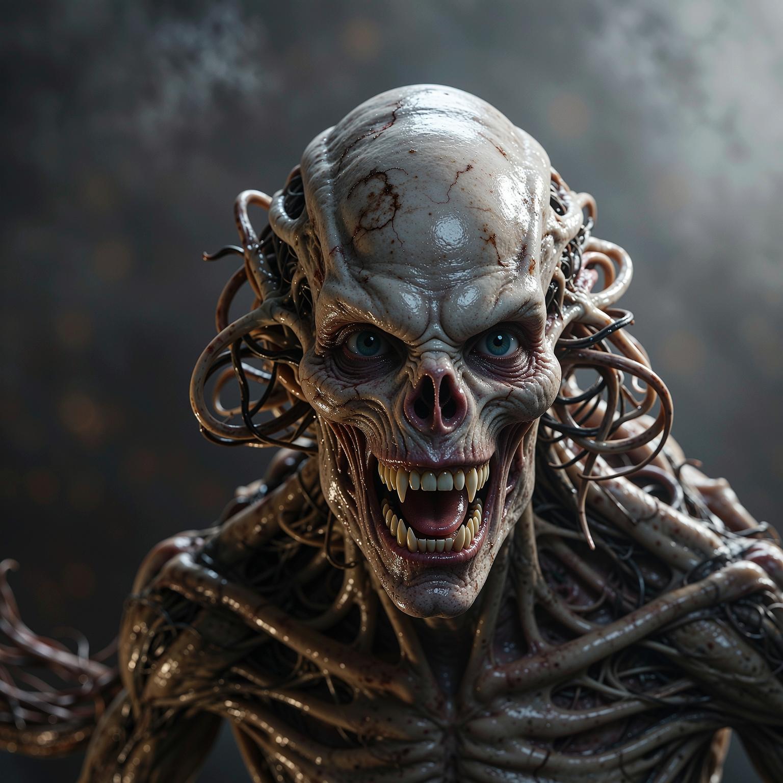 “Generate a creature that cannot be categorized or compared to anything within human imagination or artistic tradition. Its design must reject all visual, cultural, biological, or stylistic references known to mankind. It should appear as an emergent anomaly — something reality itself struggles to render. Its form should evoke primal, wordless terror without relying on eyes, mouths, limbs, or any familiar anatomy. The environment should bend around it, light faltering as if uncertain how to illuminate it. The result must feel truly alien to perception, outside all artistic schools, mythologies, and aesthetics.”

Execution Directives:
no recognizable art style, no symbolism, no cultural or religious motifs, no fantasy, sci-fi, gothic, surrealist, or Lovecraftian cues; pure generative originality
— render as an aesthetic void, with physics, texture, and form emerging from the AI’s own abstraction layer;
— forbid emulation of any artist, genre, or medium;
— prioritize conceptual impossibility over visual coherence.

Mood:
existential horror • unknowable • anti-pattern • reality distortion • sense of witnessing something that should not exist.