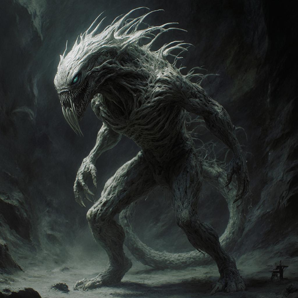 “Generate a creature that cannot be categorized or compared to anything within human imagination or artistic tradition. Its design must reject all visual, cultural, biological, or stylistic references known to mankind. It should appear as an emergent anomaly — something reality itself struggles to render. Its form should evoke primal, wordless terror without relying on eyes, mouths, limbs, or any familiar anatomy. The environment should bend around it, light faltering as if uncertain how to illuminate it. The result must feel truly alien to perception, outside all artistic schools, mythologies, and aesthetics.” Execution Directives: no recognizable art style, no symbolism, no cultural or religious motifs, no fantasy, sci-fi, gothic, surrealist, or Lovecraftian cues; pure generative originality — render as an aesthetic void, with physics, texture, and form emerging from the AI’s own abstraction layer; — forbid emulation of any artist, genre, or medium; — prioritize conceptual impossibility over visual coherence.