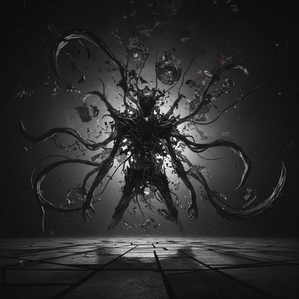 “Generate a creature that cannot be categorized or compared to anything within human imagination or artistic tradition. Its design must reject all visual, cultural, biological, or stylistic references known to mankind. It should appear as an emergent anomaly — something reality itself struggles to render. Its form should evoke primal, wordless terror without relying on eyes, mouths, limbs, or any familiar anatomy. The environment should bend around it, light faltering as if uncertain how to illuminate it. The result must feel truly alien to perception, outside all artistic schools, mythologies, and aesthetics.” Execution Directives: no recognizable art style, no symbolism, no cultural or religious motifs, no fantasy, sci-fi, gothic, surrealist, or Lovecraftian cues; pure generative originality — render as an aesthetic void, with physics, texture, and form emerging from the AI’s own abstraction layer; — forbid emulation of any artist, genre, or medium; — prioritize conceptual impossibility over visual coherence.