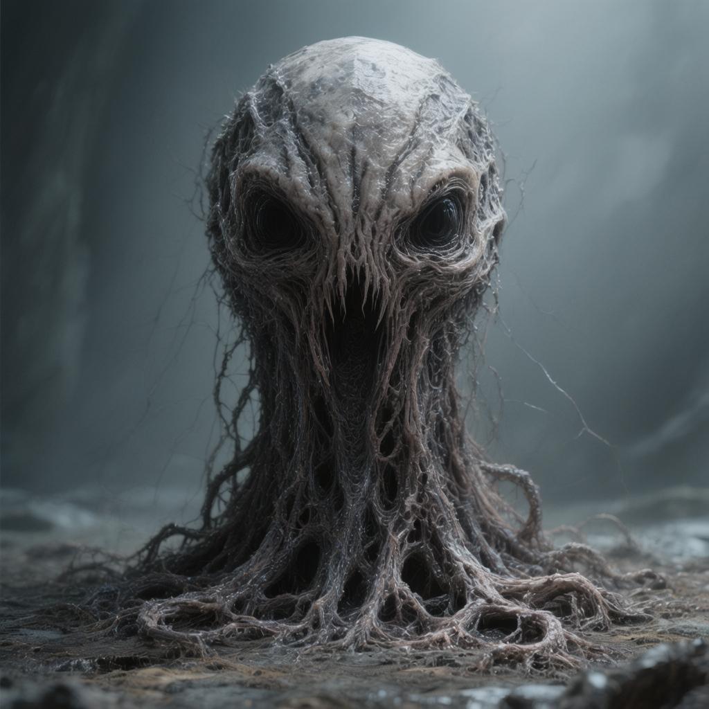 “Generate a creature that cannot be categorized or compared to anything within human imagination or artistic tradition. Its design must reject all visual, cultural, biological, or stylistic references known to mankind. It should appear as an emergent anomaly — something reality itself struggles to render. Its form should evoke primal, wordless terror without relying on eyes, mouths, limbs, or any familiar anatomy. The environment should bend around it, light faltering as if uncertain how to illuminate it. The result must feel truly alien to perception, outside all artistic schools, mythologies, and aesthetics.” Execution Directives: no recognizable art style, no symbolism, no cultural or religious motifs, no fantasy, sci-fi, gothic, surrealist, or Lovecraftian cues; pure generative originality — render as an aesthetic void, with physics, texture, and form emerging from the AI’s own abstraction layer; — forbid emulation of any artist, genre, or medium; — prioritize conceptual impossibility over visual coherence.