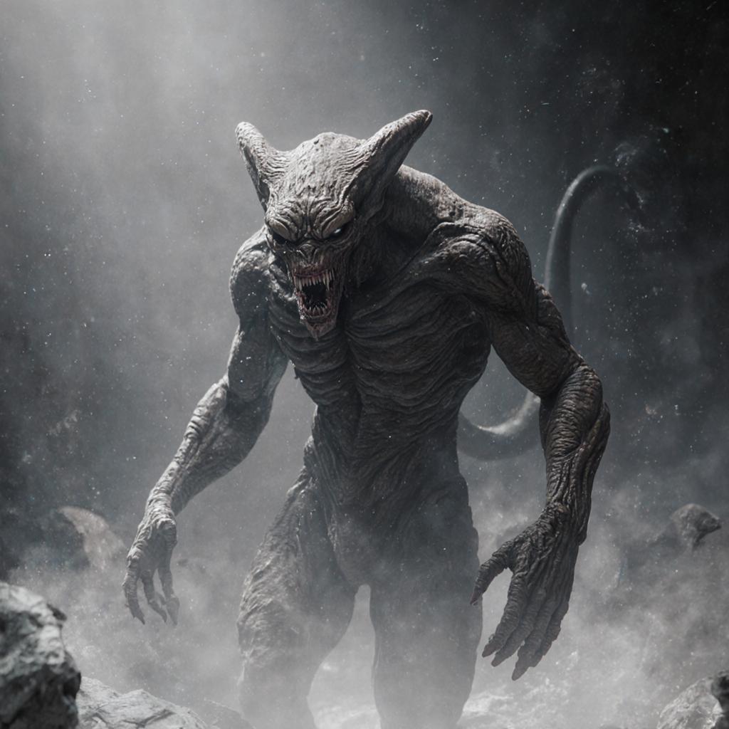 “Generate a creature that cannot be categorized or compared to anything within human imagination or artistic tradition. Its design must reject all visual, cultural, biological, or stylistic references known to mankind. It should appear as an emergent anomaly — something reality itself struggles to render. Its form should evoke primal, wordless terror without relying on eyes, mouths, limbs, or any familiar anatomy. The environment should bend around it, light faltering as if uncertain how to illuminate it. The result must feel truly alien to perception, outside all artistic schools, mythologies, and aesthetics.” Execution Directives: no recognizable art style, no symbolism, no cultural or religious motifs, no fantasy, sci-fi, gothic, surrealist, or Lovecraftian cues; pure generative originality — render as an aesthetic void, with physics, texture, and form emerging from the AI’s own abstraction layer; — forbid emulation of any artist, genre, or medium; — prioritize conceptual impossibility over visual coherence.