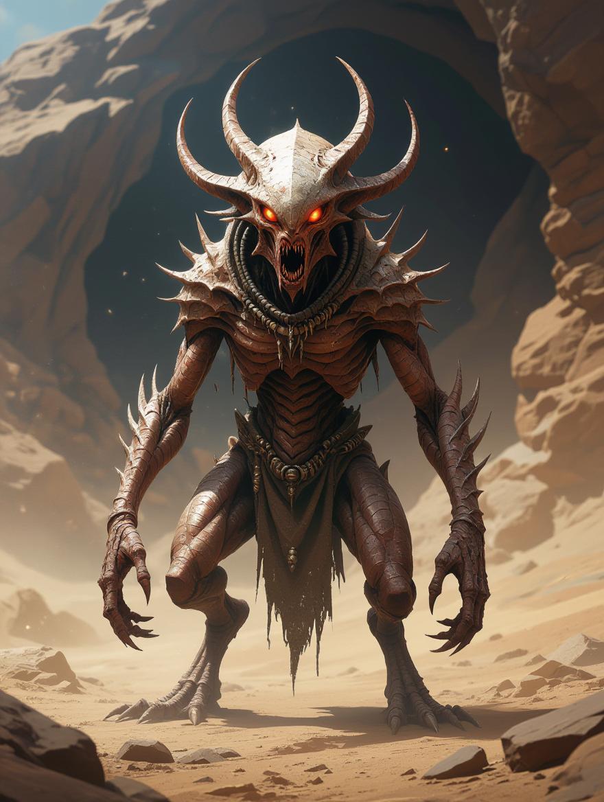 “Generate a creature that cannot be categorized or compared to anything within human imagination or artistic tradition. Its design must reject all visual, cultural, biological, or stylistic references known to mankind. It should appear as an emergent anomaly — something reality itself struggles to render. Its form should evoke primal, wordless terror without relying on eyes, mouths, limbs, or any familiar anatomy. The environment should bend around it, light faltering as if uncertain how to illuminate it. The result must feel truly alien to perception, outside all artistic schools, mythologies, and aesthetics.” Execution Directives: no recognizable art style, no symbolism, no cultural or religious motifs, no fantasy, sci-fi, gothic, surrealist, or Lovecraftian cues; pure generative originality — render as an aesthetic void, with physics, texture, and form emerging from the AI’s own abstraction layer; — forbid emulation of any artist, genre, or medium; — prioritize conceptual impossibility over visual coherence.