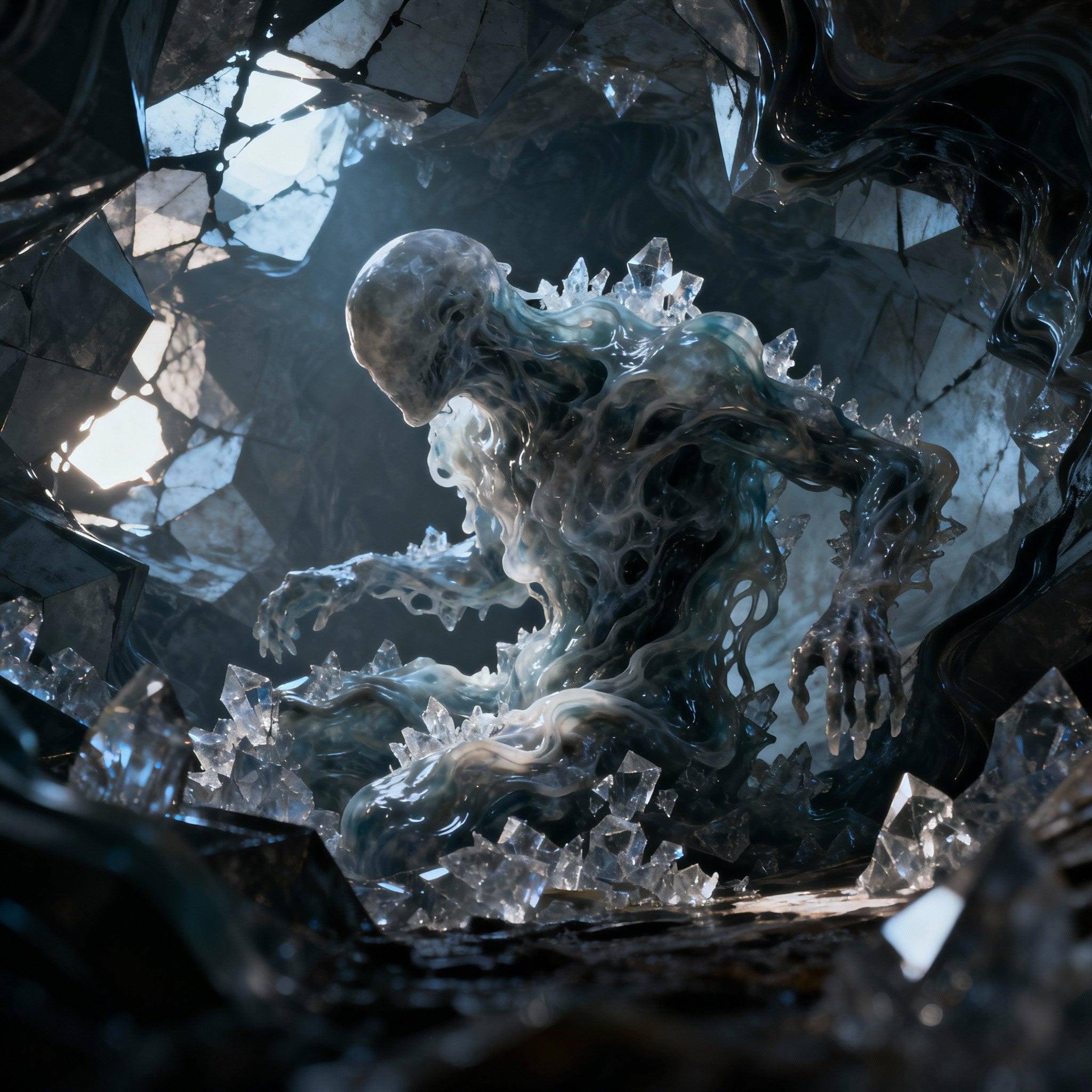 “Generate a creature that cannot be categorized or compared to anything within human imagination or artistic tradition. Its design must reject all visual, cultural, biological, or stylistic references known to mankind. It should appear as an emergent anomaly — something reality itself struggles to render. Its form should evoke primal, wordless terror without relying on eyes, mouths, limbs, or any familiar anatomy. The environment should bend around it, light faltering as if uncertain how to illuminate it. The result must feel truly alien to perception, outside all artistic schools, mythologies, and aesthetics.” Execution Directives: no recognizable art style, no symbolism, no cultural or religious motifs, no fantasy, sci-fi, gothic, surrealist, or Lovecraftian cues; pure generative originality — render as an aesthetic void, with physics, texture, and form emerging from the AI’s own abstraction layer; — forbid emulation of any artist, genre, or medium; — prioritize conceptual impossibility over visual coherence.