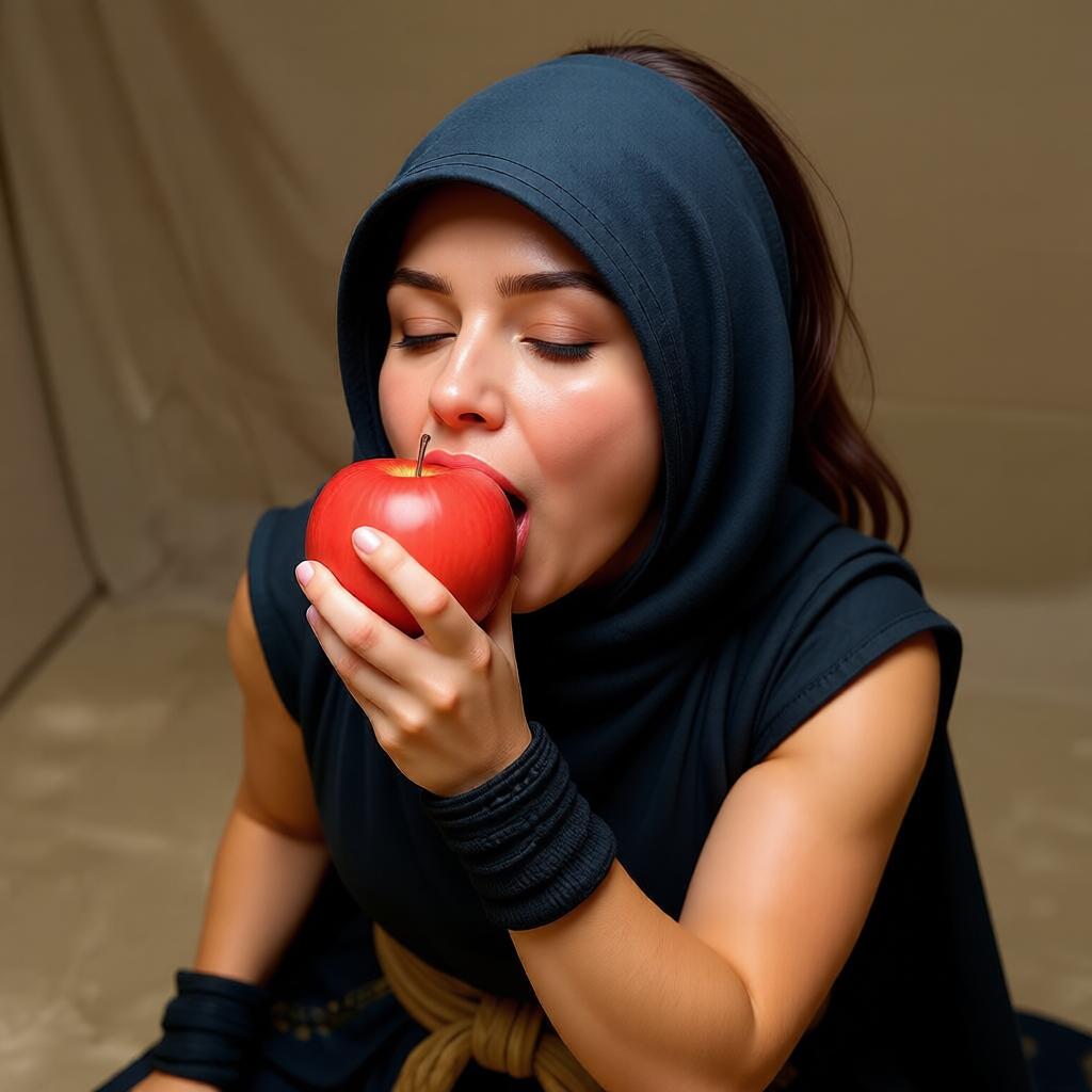 she is eating an apple (edited with OpenAI Image 1)