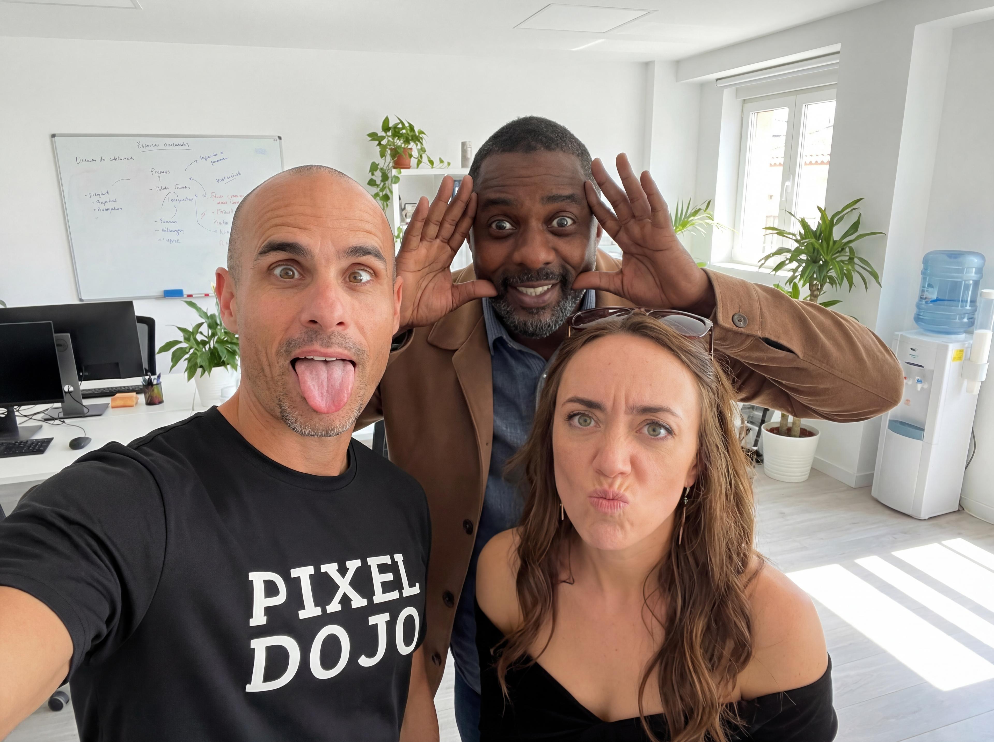 an office team photo, everyone making a silly face (edited with Google Nano Banana Pro)