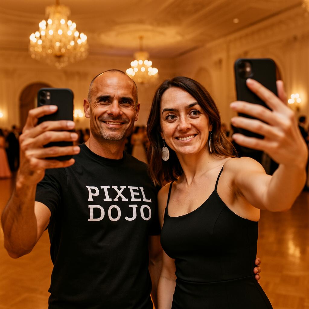 a candid selfie in a ballroom