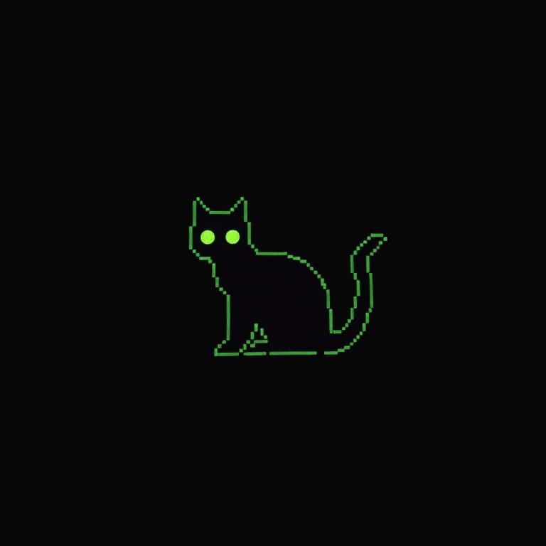 Neon Green Pixel Cat Against Black Background