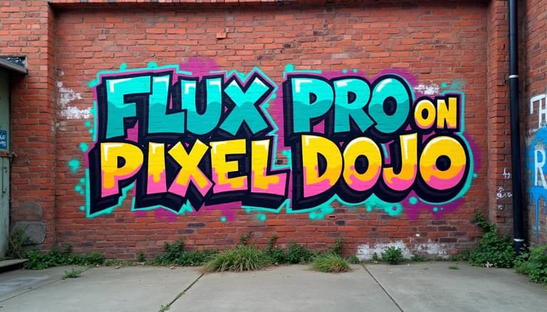 Vibrant Graffiti on Brick Wall Reads FLUX PRO ON PIXEL DOJO