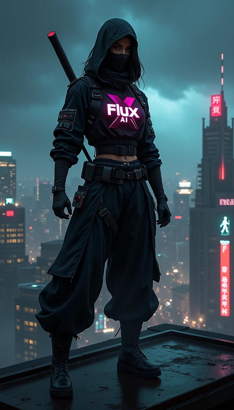 Nighttime Cyberpunk Warrior from Flux AI Ready for Urban Combat