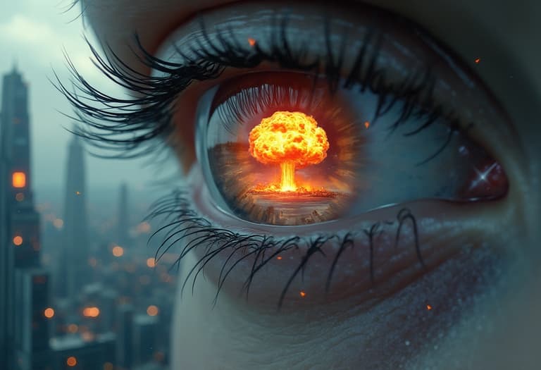 Apocalyptic Vision A Nuclear Blast Reflected in a Human Eye