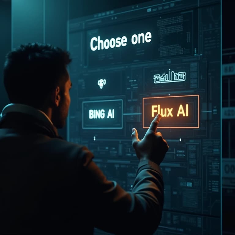 Interactive Digital Interface Selecting Between Bing AI and Flux AI