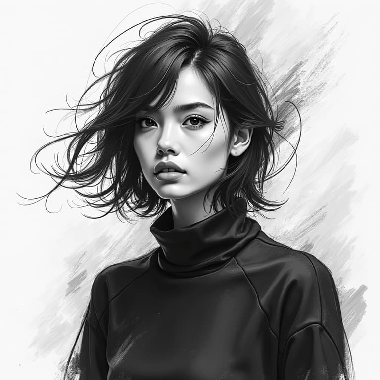 Digital Portrait of a Woman with a High Neck Top