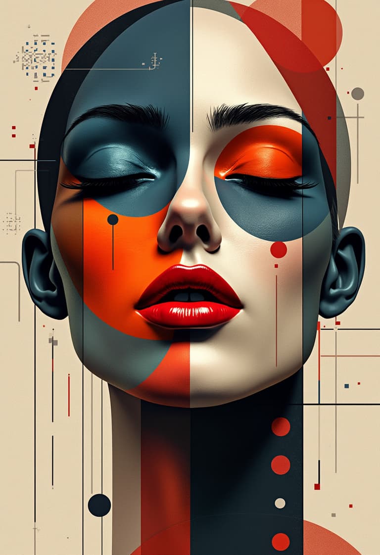 Abstract Portrait of a Woman with Futuristic Geometric Elements