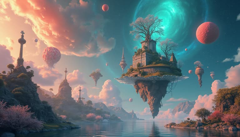 Fantasy Floating Islands and Blossoming Skies