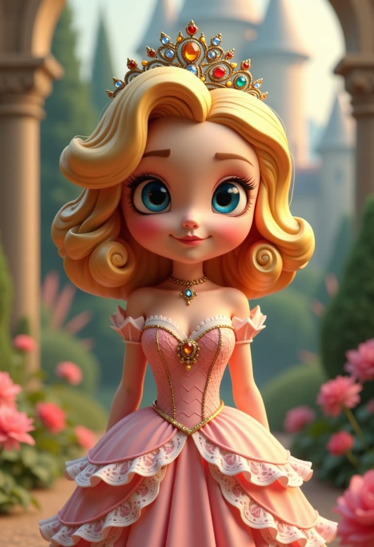 Enchanting Princess in a JewelAdorned Pink Ball Gown