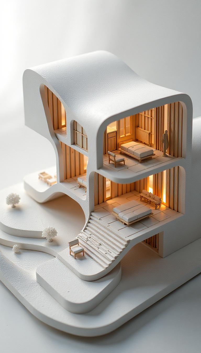 Modern Architecture Model with Interior Detail and Illumination