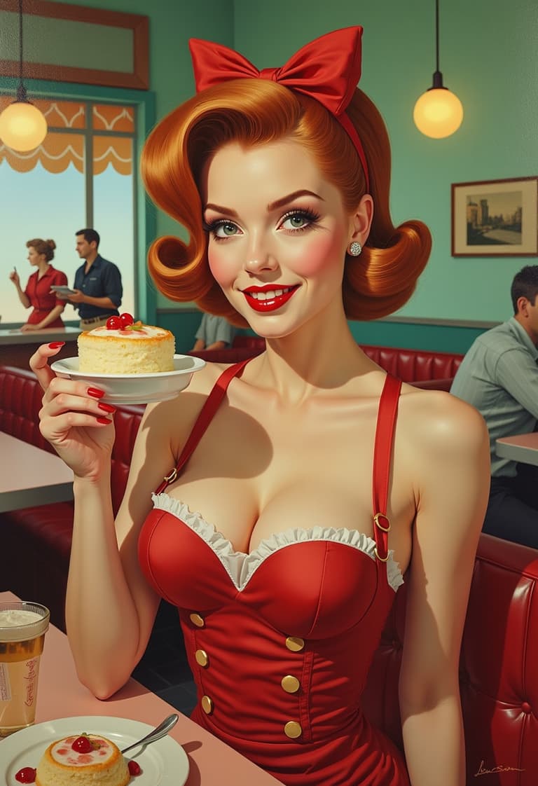 Retro Diner Charm A Pinup Style Portrait of Alluring Elegance