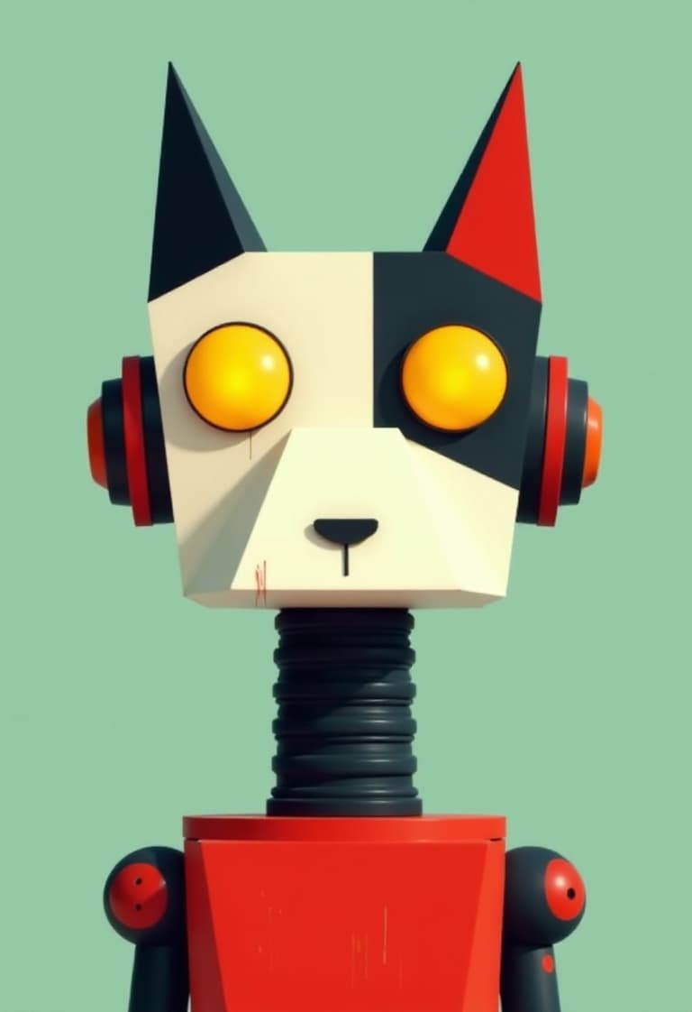 Robotic Canine with Geometric Design and Vibrant Color Scheme