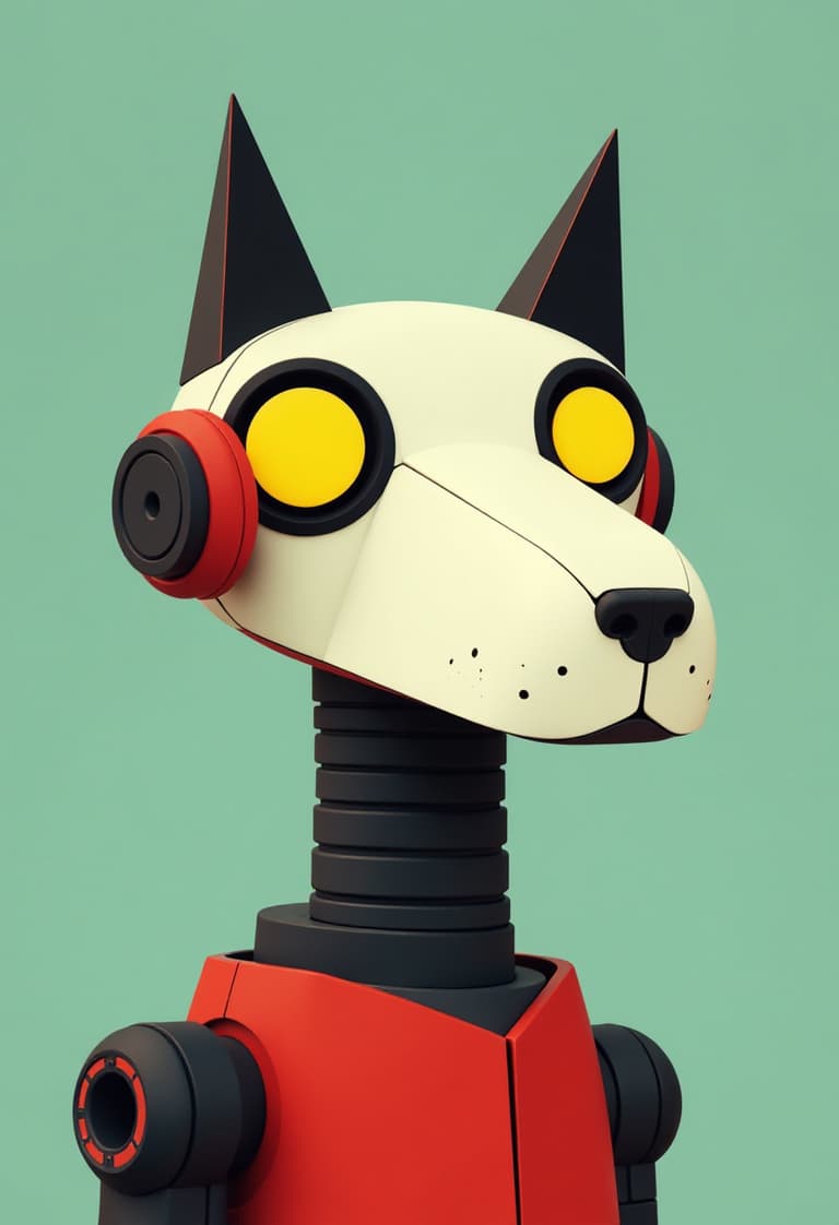 Robotic Canine with Pointed Ears and Yellow Eyes