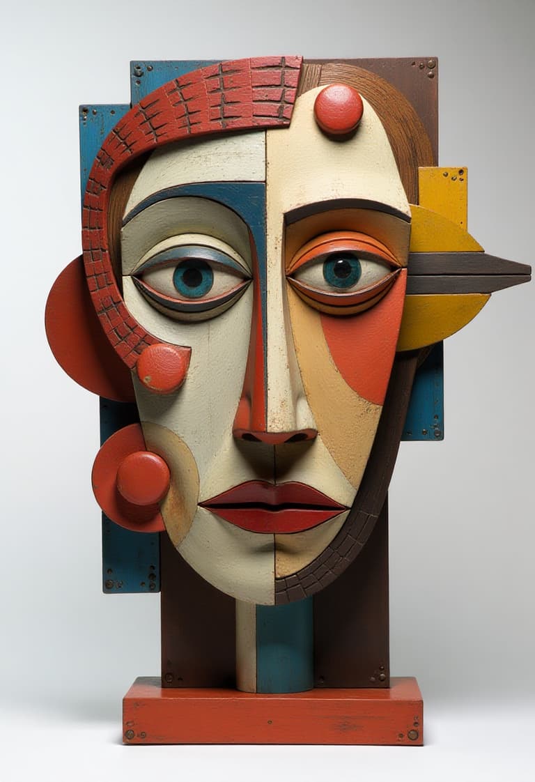 Abstract Cubiststyle Sculpture of a Stylized Human Head