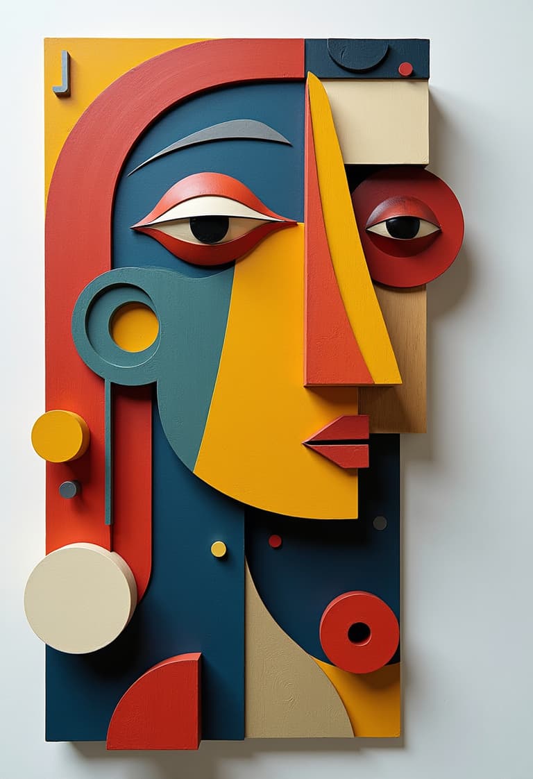 Abstract Cubist Portrait with Vivid Colors and Geometric Shapes