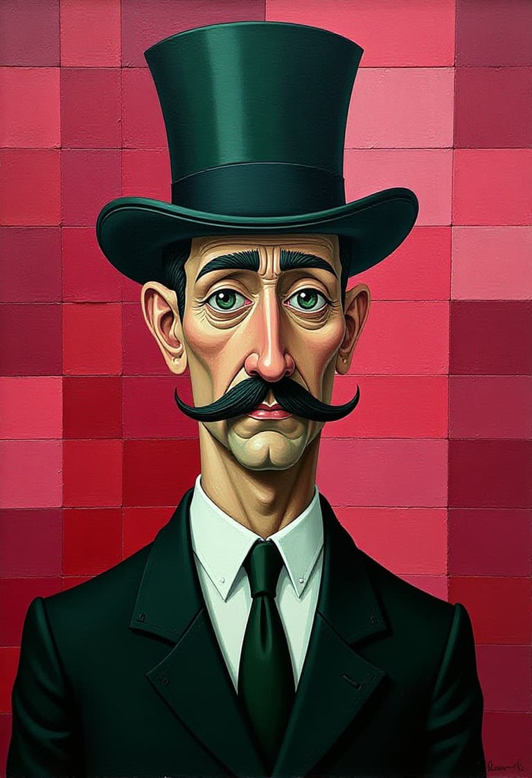 Stylized Portrait of a Man in a Top Hat Against a Pink and Red Background